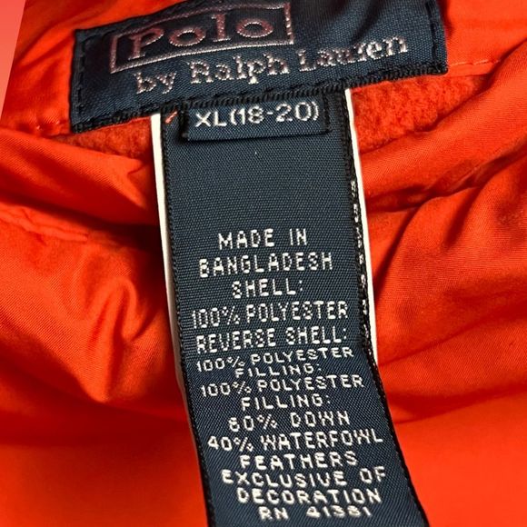 Polo Ralph Lauren Polo Reversible Down Puffer Vest Orange/Olive Green Size 18/20 - Picture 3 of 6